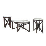 Wood and Glass 3 Piece Cocktail Set with Star Design Base, Brown