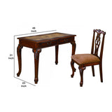 Benzara 2 Piece Wooden Desk and Chair Set with Cabriole Legs Support, Brown BM221547 Brown Wood and Fabric BM221547