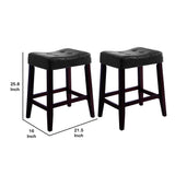 Benzara Wooden Stools with Saddle Seat and Button Tufts, Set of 2, Black and Brown BM221549 Brown and Black Wood and Leather BM221549