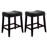 Wooden Stools with Saddle Seat and Button Tufts, Set of 2, Black and Brown