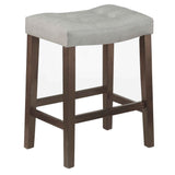 Benzara Wooden Stools with Saddle Seat and Button Tufts, Set of 2, Gray and Brown BM221550 Gray and Brown Wood and Leather BM221550