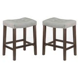 Benzara Wooden Stools with Saddle Seat and Button Tufts, Set of 2, Gray and Brown BM221550 Gray and Brown Wood and Leather BM221550