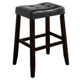 Benzara Wooden Stool with Saddle Seat and Button Tufting, Set of 2, Black and Brown BM221551 Brown and Black Wood and Leather BM221551
