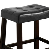 Benzara Wooden Stool with Saddle Seat and Button Tufting, Set of 2, Black and Brown BM221551 Brown and Black Wood and Leather BM221551