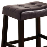 Benzara Wooden Stool with Saddle Seat and Button Tufting, Set of 2, Brown BM221555 Brown Wood and Leather BM221555