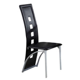 Benzara Metal Side Chair with Square Cutouts, Set of 2, Black and Silver BM221560 Black and Silver Metal and Leather BM221560