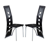 Metal Side Chair with Square Cutouts, Set of 2, Black and Silver
