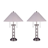 Modern Style Metal and Fabric Table Lamps, Set of 2, Silver and White