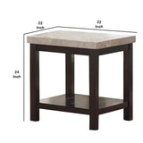 Benzara Wooden End Table with Marble Top and Open Bottom Shelf, Brown and Gray BM221564 Brown and Gray Wood and Marble BM221564
