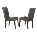 Wood and Leather Dining Side Chairs, Set of 2, Gray and Brown