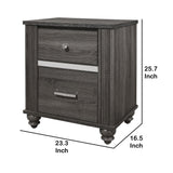 Benzara Wooden Nightstand with 2 Spacious Storage Drawers, Gray BM221574 Gray Wood and Faux Crystal BM221574