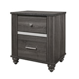 Benzara Wooden Nightstand with 2 Spacious Storage Drawers, Gray BM221574 Gray Wood and Faux Crystal BM221574