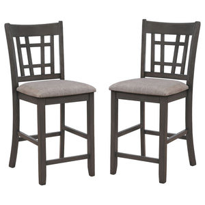 Benzara Wooden Dining Side Chairs with Open Grid Pattern, Set of 2, Gray and Brown BM221578 Gray and Brown Wood and Fabric BM221578