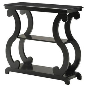 Benzara Contemporary Wooden Console Table with 2 Open Bottom Shelves, Black BM221607 Black Solid Wood BM221607