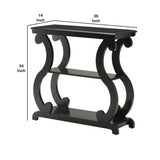 Benzara Contemporary Wooden Console Table with 2 Open Bottom Shelves, Black BM221607 Black Solid Wood BM221607