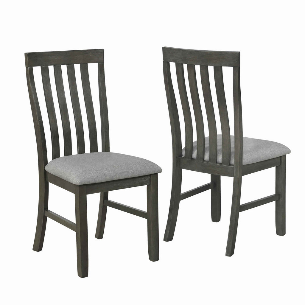 Benzara Wood and Fabric Dining Chair with Slatted Backrest, Set of 2,Gray and Brown BM221612 Brown, Gray Solid Wood, Fabric BM221612