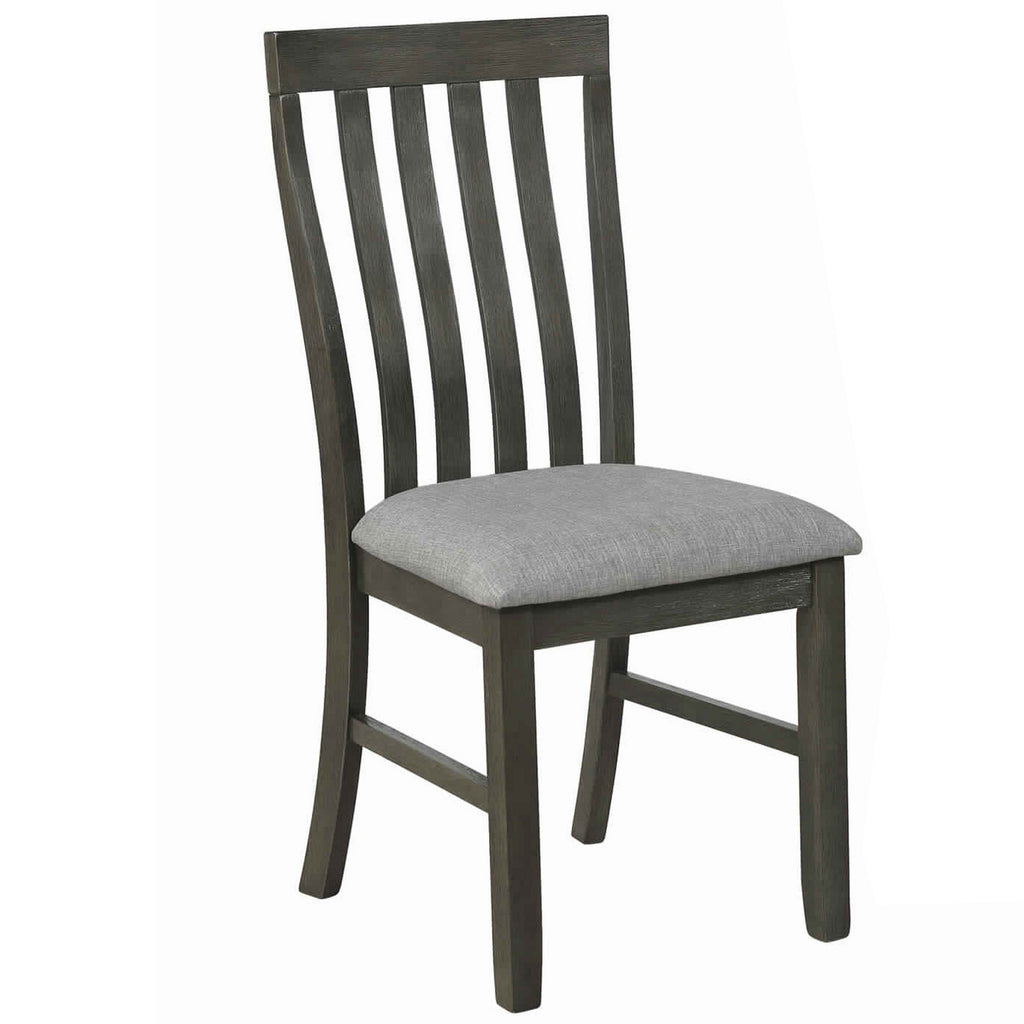Benzara Wood and Fabric Dining Chair with Slatted Backrest, Set of 2,Gray and Brown BM221612 Brown, Gray Solid Wood, Fabric BM221612