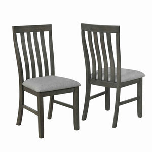 Benzara Wood and Fabric Dining Chair with Slatted Backrest, Set of 2,Gray and Brown BM221612 Brown, Gray Solid Wood, Fabric BM221612