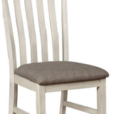 Benzara Wood and Fabric Dining Chair with Slatted Backrest, Set of 2, Gray and White BM221613 Gray, White Solid Wood, Fabric BM221613