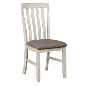 Benzara Wood and Fabric Dining Chair with Slatted Backrest, Set of 2, Gray and White BM221613 Gray, White Solid Wood, Fabric BM221613