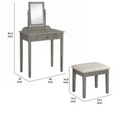 Benzara Wood and Fabric Vanity Set with Tilting Vertical Mirror, Gray and Beige BM221618 Gray, Beige Solid Wood, Fabric BM221618