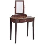 Benzara Wood and Faux Leather Vanity Set with Faux Marble Top, Brown BM221619 Brown Wood, Faux Leather and Marble BM221619