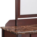 Benzara Wood and Faux Leather Vanity Set with Faux Marble Top, Brown BM221619 Brown Wood, Faux Leather and Marble BM221619