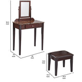 Benzara Wood and Faux Leather Vanity Set with Faux Marble Top, Brown BM221619 Brown Wood, Faux Leather and Marble BM221619