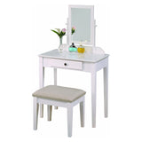 Wood and Fabric Vanity Set with Tilting Vertical Mirror, Beige and White