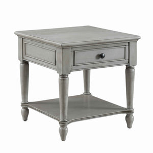 Benzara 1 Drawer Wooden End Table with Open Bottom Shelf and Turned Legs, Gray BM221621 Gray Solid Wood BM221621