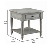 Benzara 1 Drawer Wooden End Table with Open Bottom Shelf and Turned Legs, Gray BM221621 Gray Solid Wood BM221621