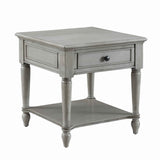 1 Drawer Wooden End Table with Open Bottom Shelf and Turned Legs, Gray
