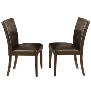 Benzara Wood and Faux Leather Dining Side Chairs with Stitch Details,Set of 2,Brown BM221622 Brown Solid Wood and Faux Leather BM221622