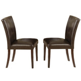 Wood and Faux Leather Dining Side Chairs with Stitch Details,Set of 2,Brown