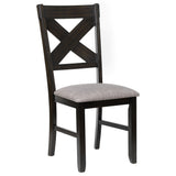 Benzara Wood and Fabric Dining Side Chair with X Back, Set of 2, Gray and Brown BM221624 Brown and Gray Solid Wood, Fabric BM221624