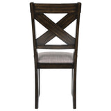 Benzara Wood and Fabric Dining Side Chair with X Back, Set of 2, Gray and Brown BM221624 Brown and Gray Solid Wood, Fabric BM221624