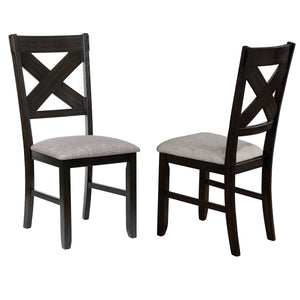 Benzara Wood and Fabric Dining Side Chair with X Back, Set of 2, Gray and Brown BM221624 Brown and Gray Solid Wood, Fabric BM221624