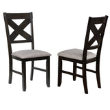 Wood and Fabric Dining Side Chair with X Back, Set of 2, Gray and Brown