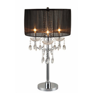 Benzara Metal Chandelier Table Lamp with Crystal Accent, Set of 2,Black and Chrome BM221626 Black and Silver Metal and Fabric BM221626