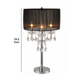 Benzara Metal Chandelier Table Lamp with Crystal Accent, Set of 2,Black and Chrome BM221626 Black and Silver Metal and Fabric BM221626