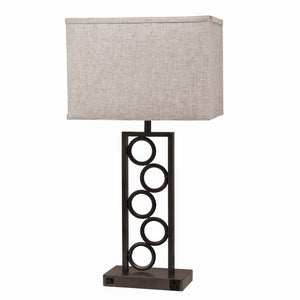 Benzara Metal Table Lamp with Stacked Circle Design, Set of 2, Brown and Gray BM221627 Brown and Gray Metal, Fabric BM221627