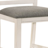 Benzara Wood and Fabric Counter Height Chair, Set of 2, White and Gray BM221628 White and Gray Solid Wood and Fabric BM221628