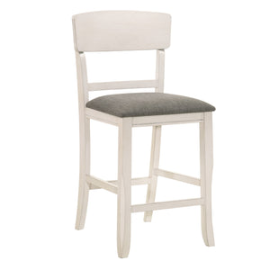 Benzara Wood and Fabric Counter Height Chair, Set of 2, White and Gray BM221628 White and Gray Solid Wood and Fabric BM221628