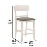 Benzara Wood and Fabric Counter Height Chair, Set of 2, White and Gray BM221628 White and Gray Solid Wood and Fabric BM221628