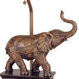 Benzara Metal Elephant Table Lamp with Cut Corner Rectangular Shade, Set of 4, Gold BM221638 Gold Metal and Fabric BM221638