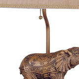 Benzara Metal Elephant Table Lamp with Cut Corner Rectangular Shade, Set of 4, Gold BM221638 Gold Metal and Fabric BM221638