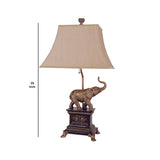 Benzara Metal Elephant Table Lamp with Cut Corner Rectangular Shade, Set of 4, Gold BM221638 Gold Metal and Fabric BM221638