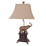 Benzara Metal Elephant Table Lamp with Cut Corner Rectangular Shade, Set of 4, Gold BM221638 Gold Metal and Fabric BM221638