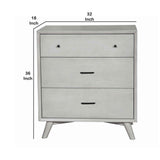 Benzara 3 Drawer Mid Century Modern Wooden Chest with Splayed Legs, Small, Gray BM222489 Gray Solid Wood, Veneer BM222489