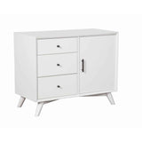 Benzara Wooden Accent Cabinet with 3 Drawers and 1 Door, Brown BM222495 White Solid Wood, Veneer BM222495